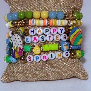 Colorful Easter Stretch Beaded  Bracelet Stack Set
